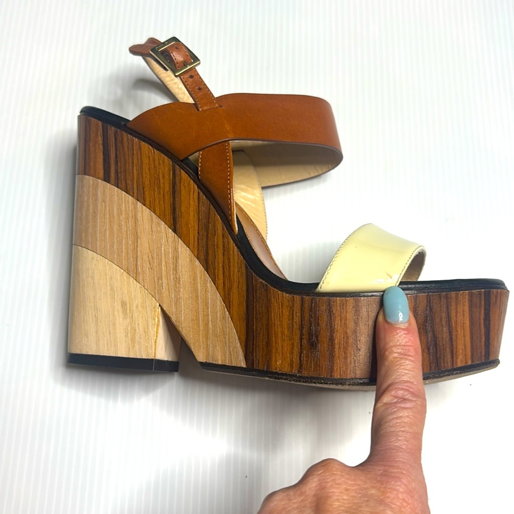 Jimmy Choo Brown and Cream Wedge Sandals - Picture 5 of 11